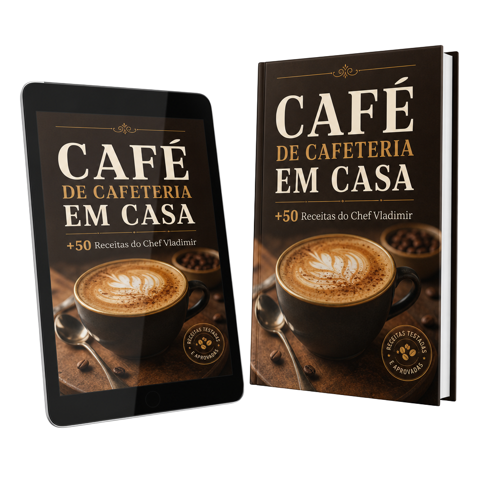Mockup do ebook Café de Cafeteria em Casa e seus bônus